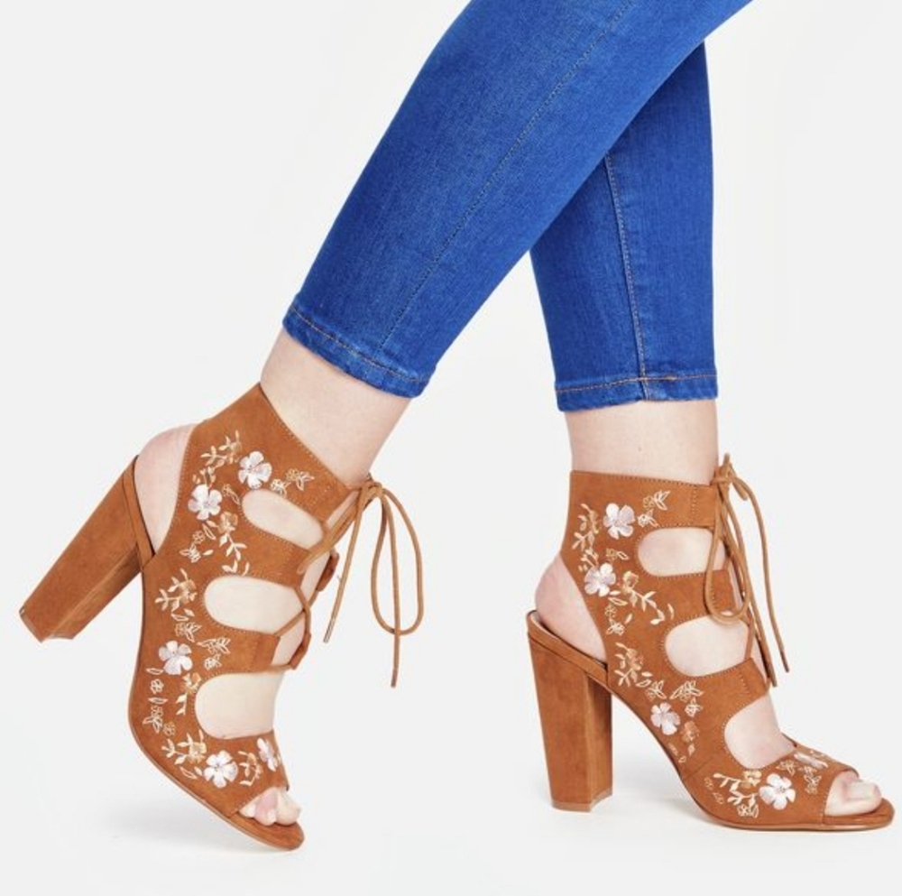 JustFab Cognac and White Lace-Up Heels